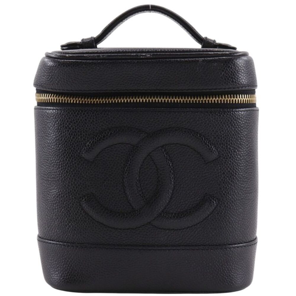 Chanel Vintage Timeless Cosmetic Case Caviar Black Leather Handbag
